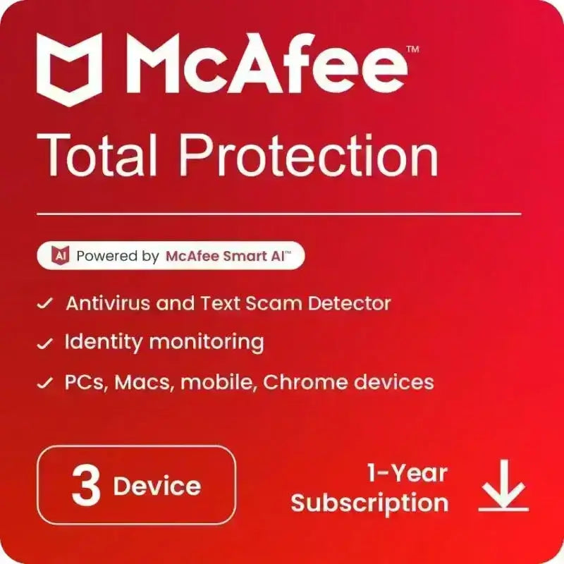 Mcafee Total Protection 3 User - 1 Year Single key - Instant Email Delivery