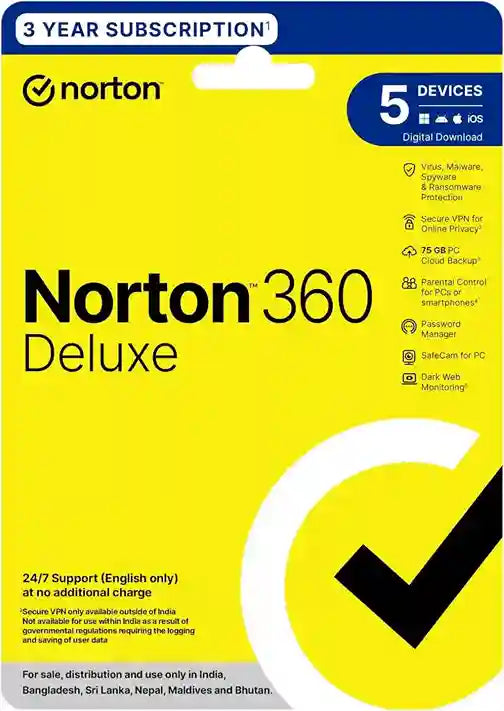 Norton 360 Deluxe 5 Devices – 3 Year Total Security