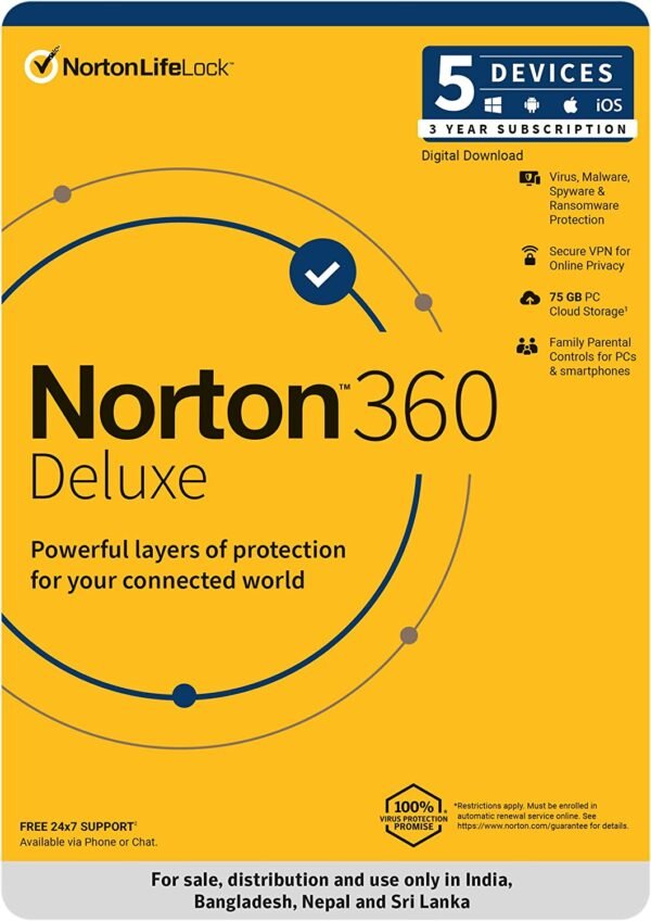 Norton 360 Deluxe 5 Devices - 3 Year Total Security
